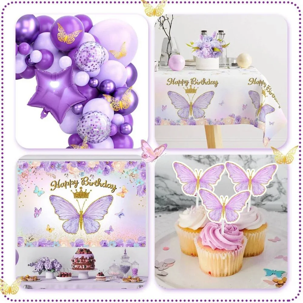 Purple Butterfly Birthday Decoration set for Girl's Birthday